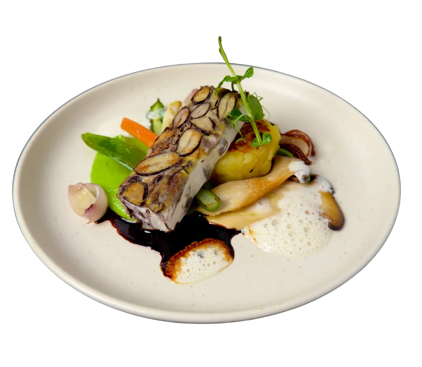Käferbohnen Tempeh am Gourmetteller ohne Hintergrund